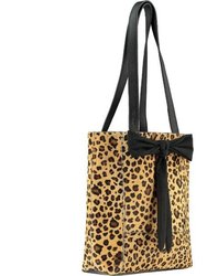 Leopard Print Bow Small Haircalf Leather Tote Bag | Byyil