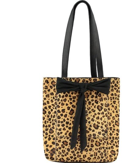 Brix + Bailey Leopard Print Bow Small Haircalf Leather Tote Bag | Byyil product