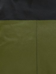 Olive And Black Two Tone Premium Leather Tote Shopper Bag
