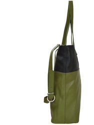 Olive And Black Two Tone Premium Leather Tote Shopper Bag