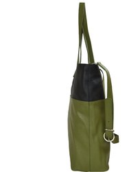 Olive And Black Two Tone Premium Leather Tote Shopper Bag