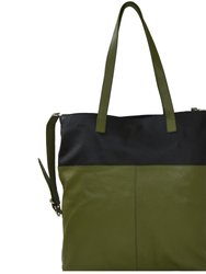 Olive And Black Two Tone Premium Leather Tote Shopper Bag