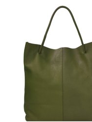 Olive Green Drawcord Premium Leather Hobo Tote Shoulder Bag