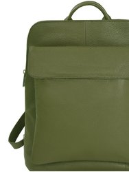 Olive Green Premium Leather Flap Pocket Backpack