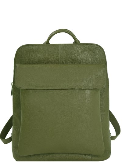 Brix + Bailey Olive Green Premium Leather Flap Pocket Backpack product