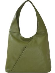 Olive Green Zip Pocket Premium Leather Shoulder Hobo Bag - Olive Green