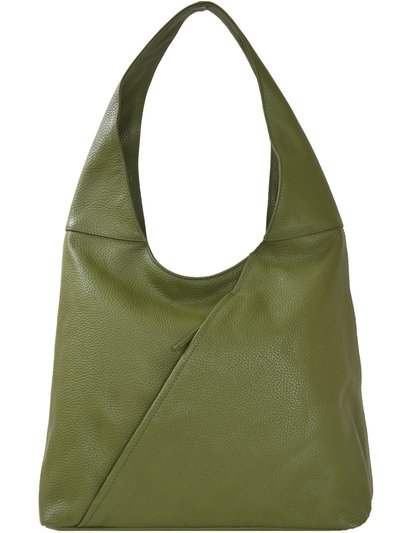 Brix + Bailey Olive Green Zip Pocket Premium Leather Shoulder Hobo Bag product