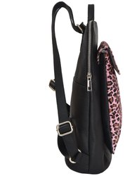 Pink Animal Print Premium Leather Flap Pocket Backpack
