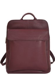 Plum Premium Unisex Leather Flap Pocket Backpack - Plum