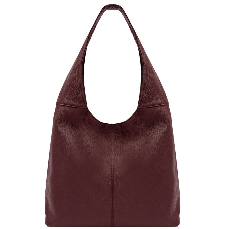 Plum Zip Pocket Premium Leather Shoulder Hobo Bag