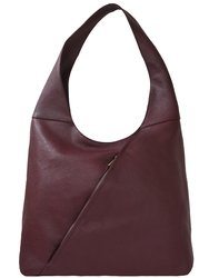 Plum Zip Pocket Premium Leather Shoulder Hobo Bag - Plum