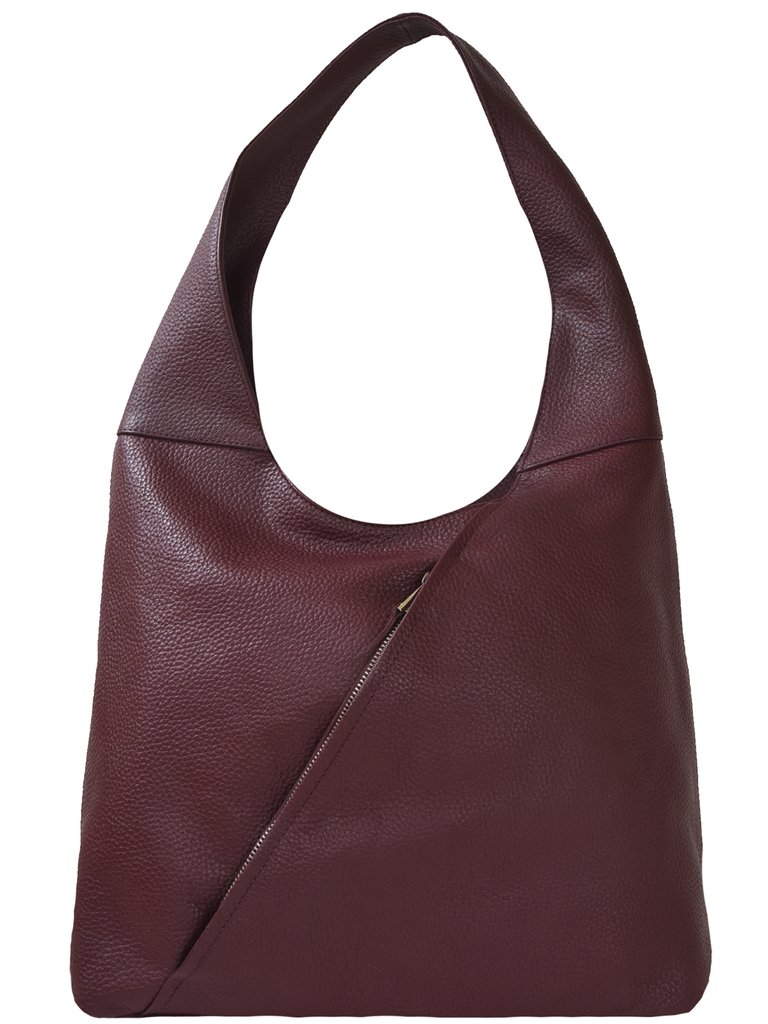 Plum Zip Pocket Premium Leather Shoulder Hobo Bag - Plum