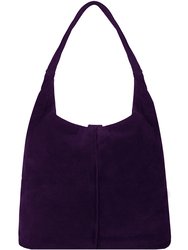 Purple Soft Premium Suede Hobo Shoulder Bag - Purple