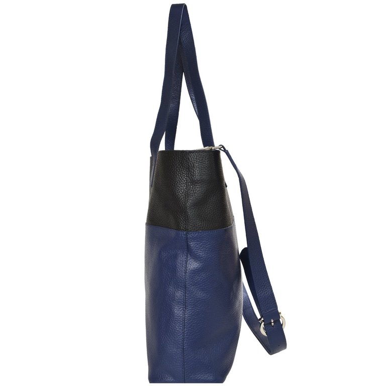Royal Blue Two Tone Horizontal Premium Leather Tote Bag