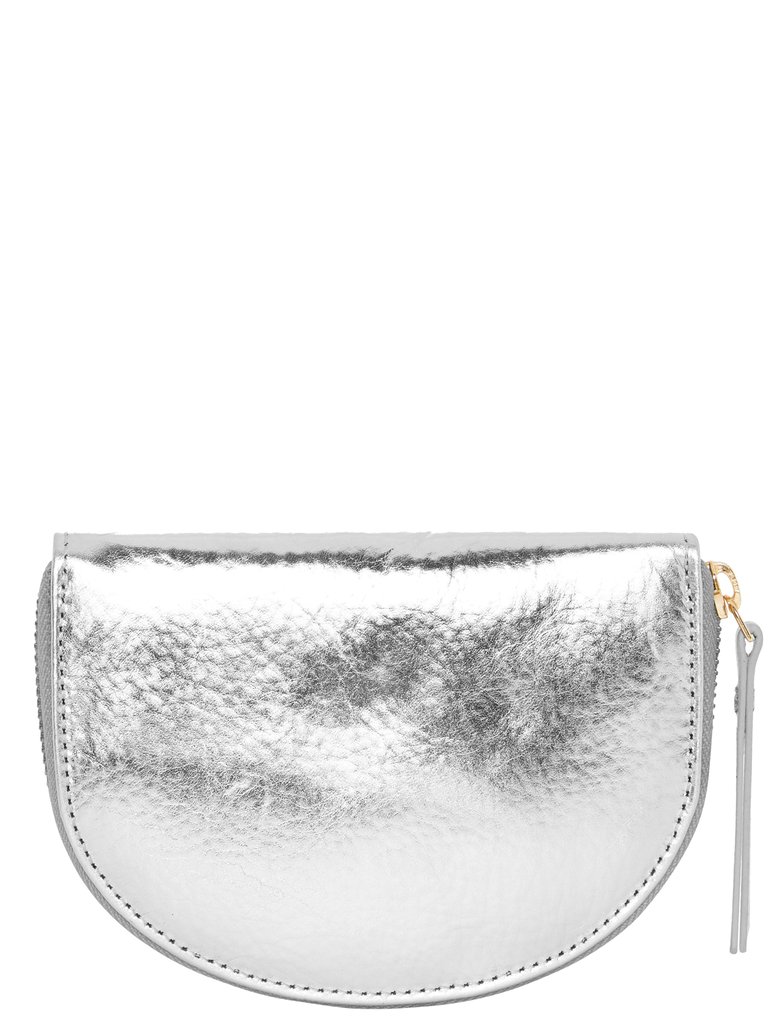 Silver Leather Zip Around Half Moon Purse - Silver