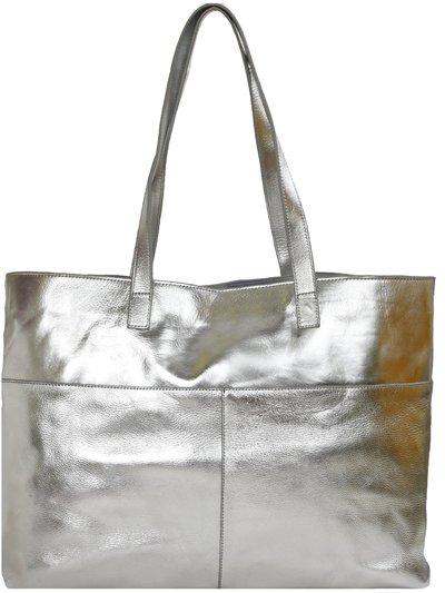 Brix + Bailey Silver Metallic Horizontal Premium Leather Tote Shopper Bag product