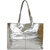 Silver Metallic Horizontal Premium Leather Tote Shopper Bag - Silver