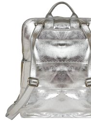 Silver Metallic Premium Leather Flap Pocket Backpack
