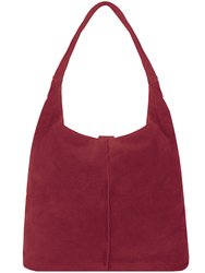 Strawberry Red Soft Suede Hobo Shoulder Bag - Strawberry Red