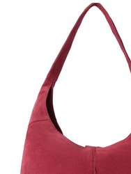 Strawberry Red Soft Suede Hobo Shoulder Bag