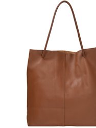 Tan Drawcord Premium Leather Hobo Tote Shoulder Bag