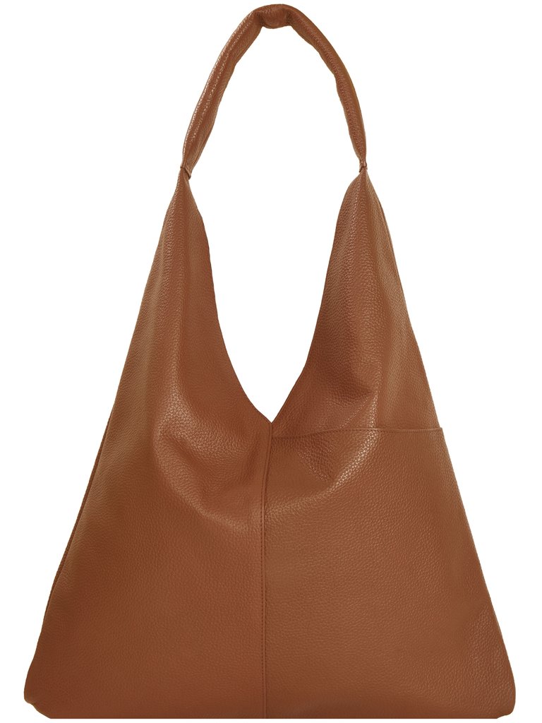 Tan Premium Leather Boho Hobo Shoulder Bag - Camel