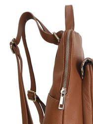 Tan Premium Leather Flap Pocket Backpack