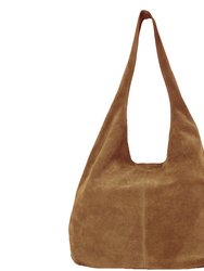 Tan Suede Leather Hobo Boho Shoulder Bag
