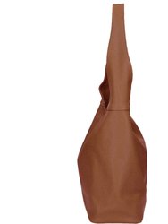 Tan Zip Pocket Premium Leather Shoulder Hobo Bag
