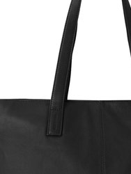 Black Zipped Leather Everyday Tote | Bxade