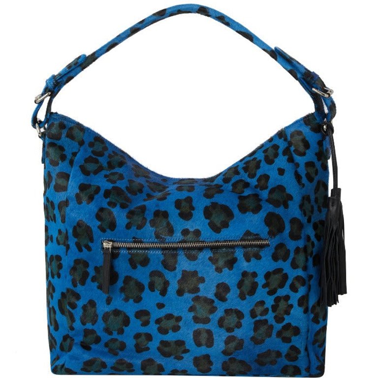 Blue Leopard Print Calf Hair Leather Top Handle Grab Bag | Bxanr