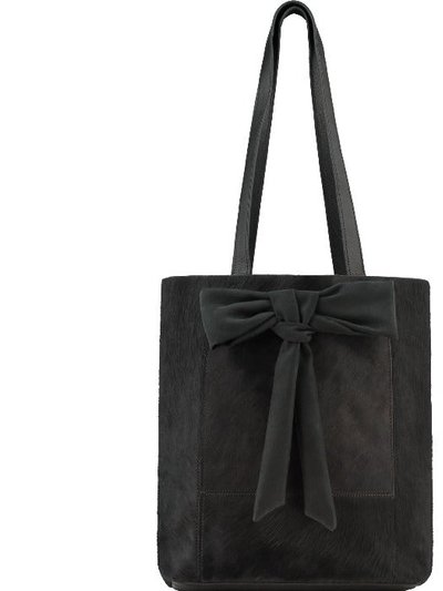 Brix + Bailey Bow Compact Haircalf Leather Tote Bag Black | bblyn product