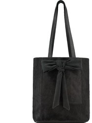Bow Compact Haircalf Leather Tote Bag Black | Bblyn - Black