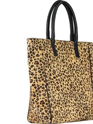 Leopard Animal Print Calf Hair Large Leather Tote | Bybab