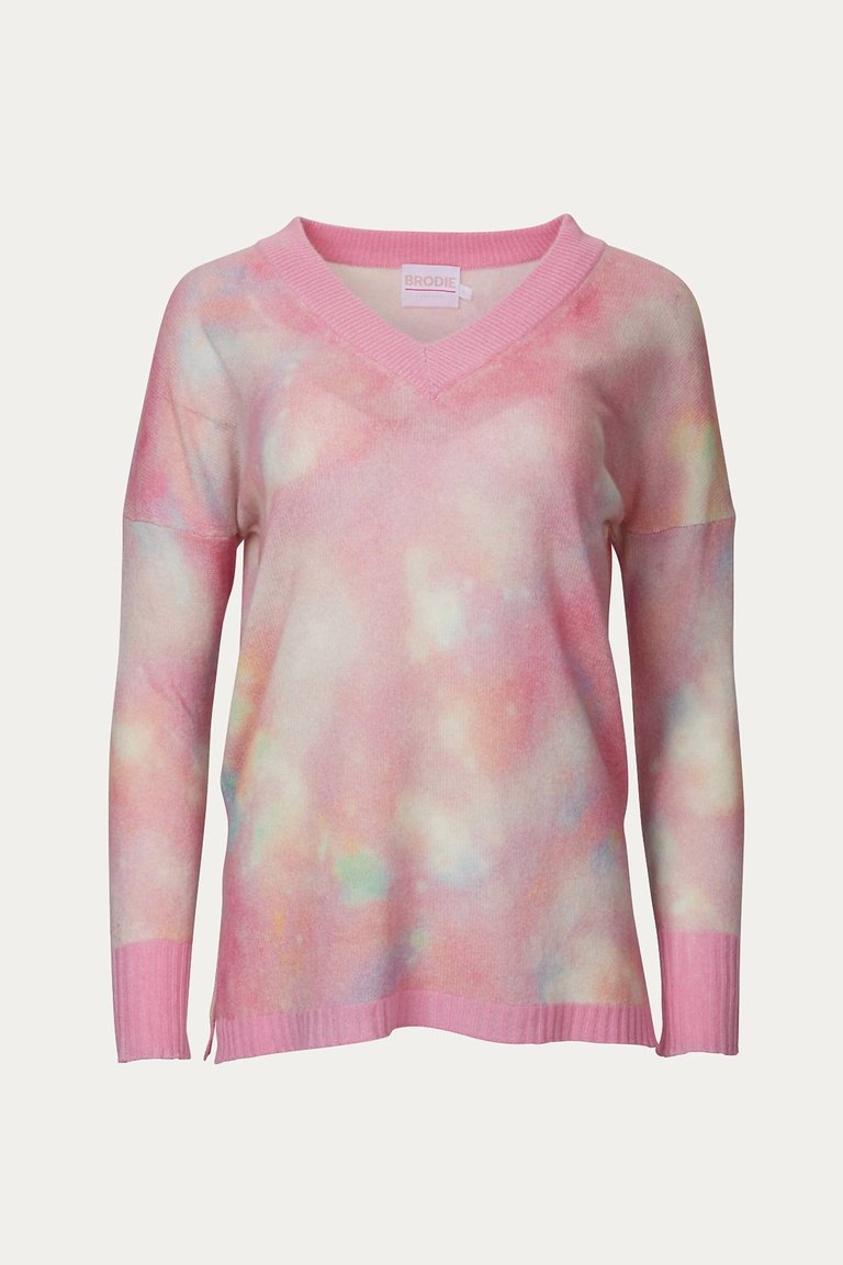 Daydream Harriet V-Neck Sweater - Pink Mix Print