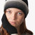 Women's Stripe Beanie In Black With Grey Tonal