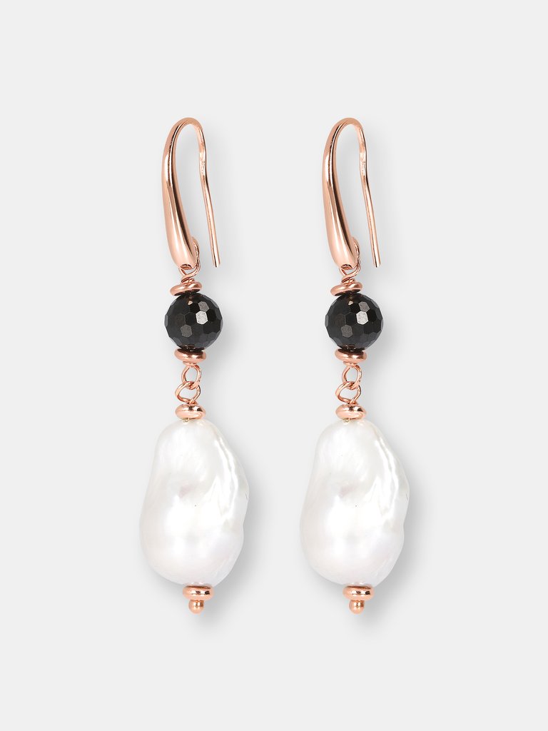 Baroque Pearl and Black Spinel Drop Earrings - Golden Rose