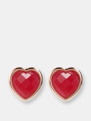 Heart Stud Earrings With Natural Stone - Golden Rose/Red