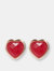 Heart Stud Earrings With Natural Stone - Golden Rose/Red