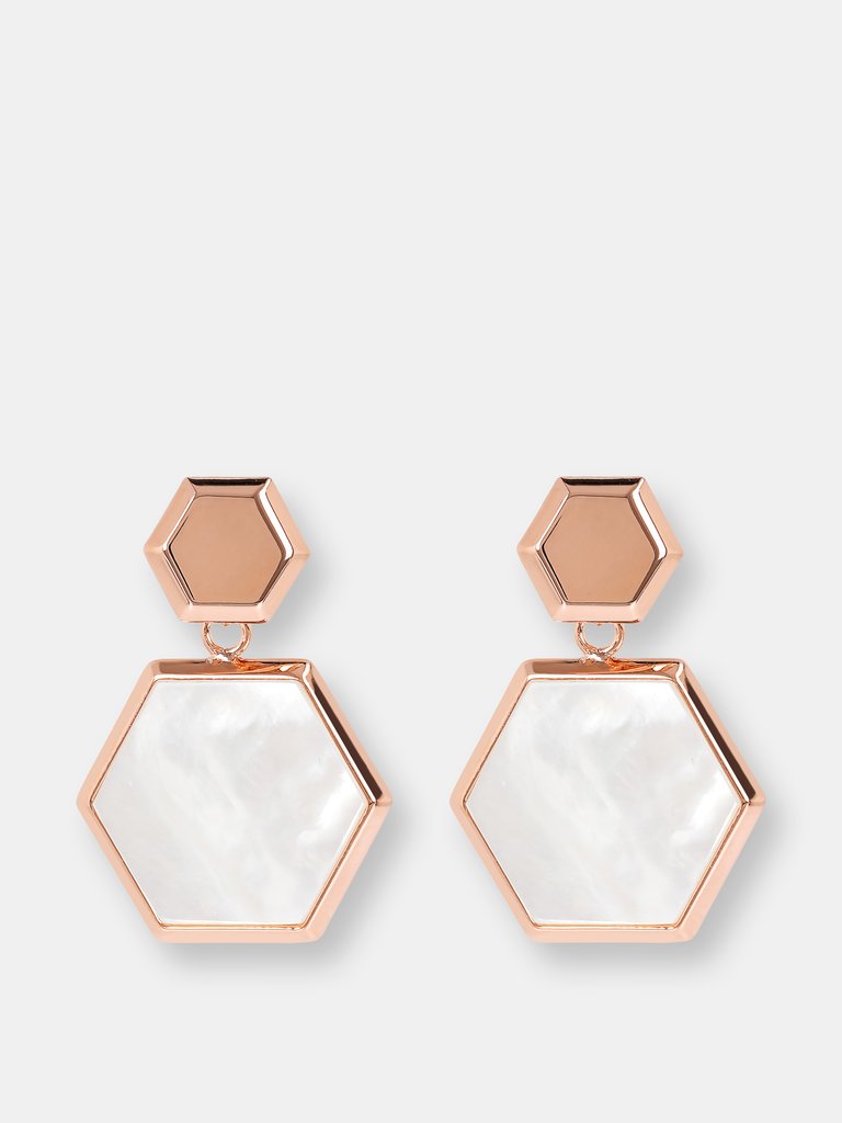 Hexagonal Dangle Earrings - Golden Rose