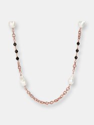 Long Necklace With Baroque Pearls And Black Spinel - Golden Rose