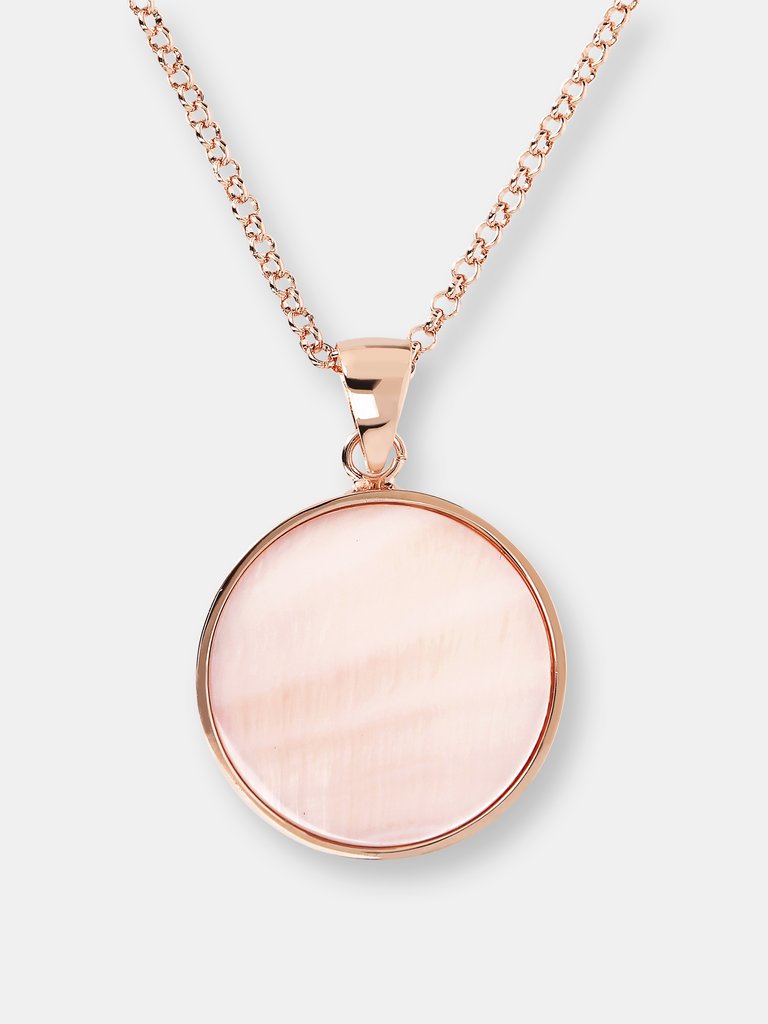 Medium Stone Disc Pendant Necklace - Golden Rose/Pink Cultured Pearl - Golden Rose/Pink Cultured Pearl