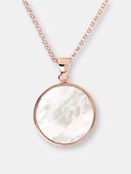Medium Stone Disc Pendant Necklace - Golden Rose/White Cultured Pearl - Golden Rose/White Cultured Pearl