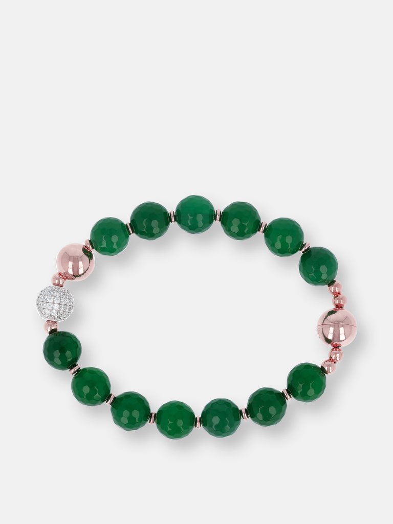 Natural Stone And Cubic Zirconia Bracelet - Golden Rose/Green agate - Golden Rose/Green agate