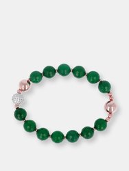 Natural Stone And Cubic Zirconia Bracelet - Golden Rose/Green agate - Golden Rose/Green agate