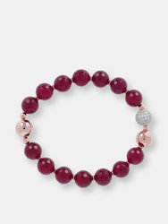 Natural Stone And Cubic Zirconia Bracelet - Golden Rose/Plum Agate - Golden Rose/Plum Agate