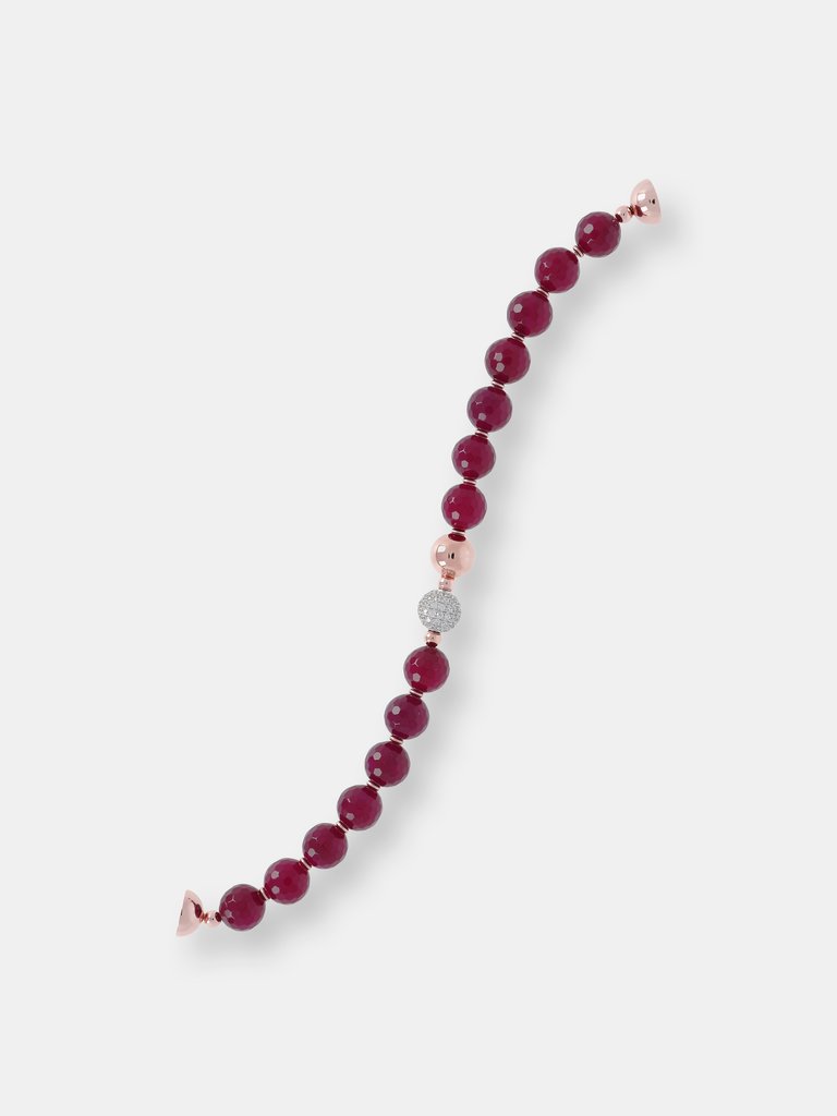 Natural Stone And Cubic Zirconia Bracelet - Golden Rose/Plum Agate
