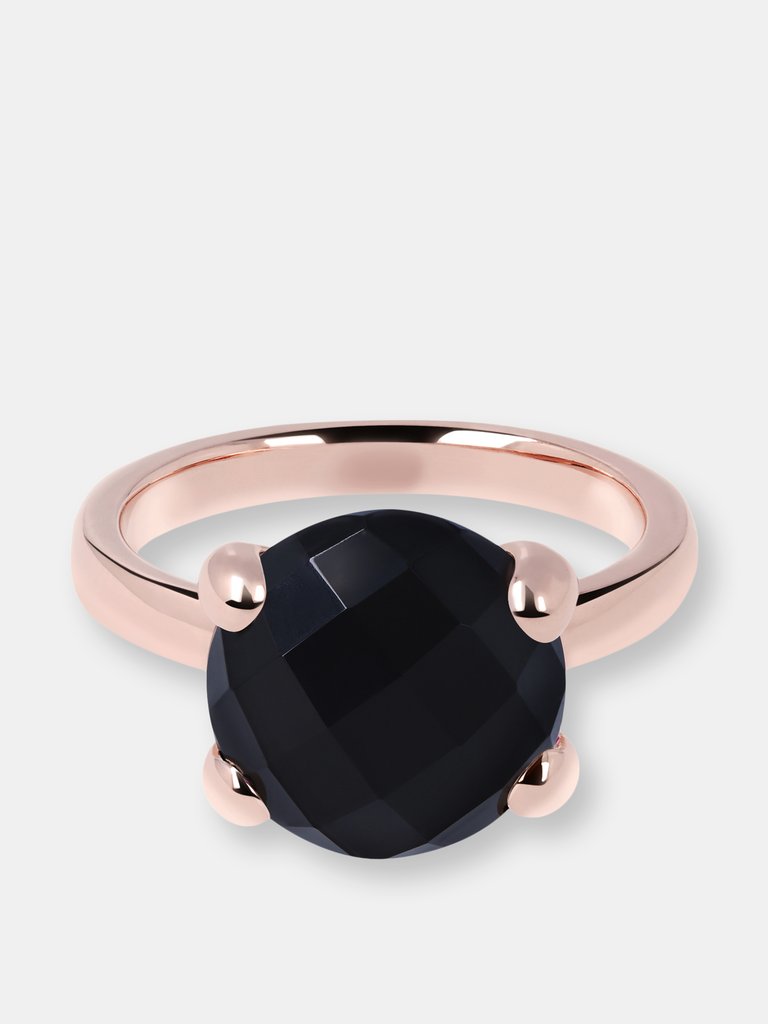 Natural Stone Cocktail Ring - Golden Rose/Black Onyx