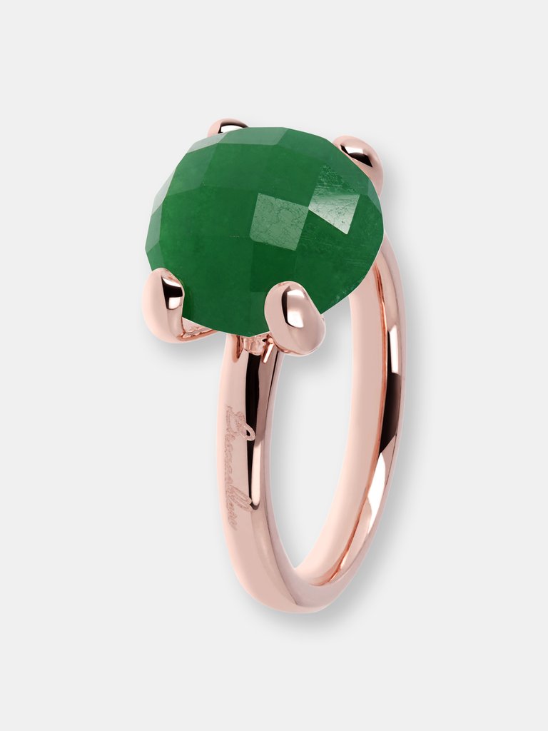 Natural Stone Cocktail Ring - Golden Rose/ Green Chalcedony - Golden Rose/ Green Chalcedony