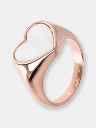 Natural Stone Heart Signet Ring - Golden Rose/White Cultured Pearl